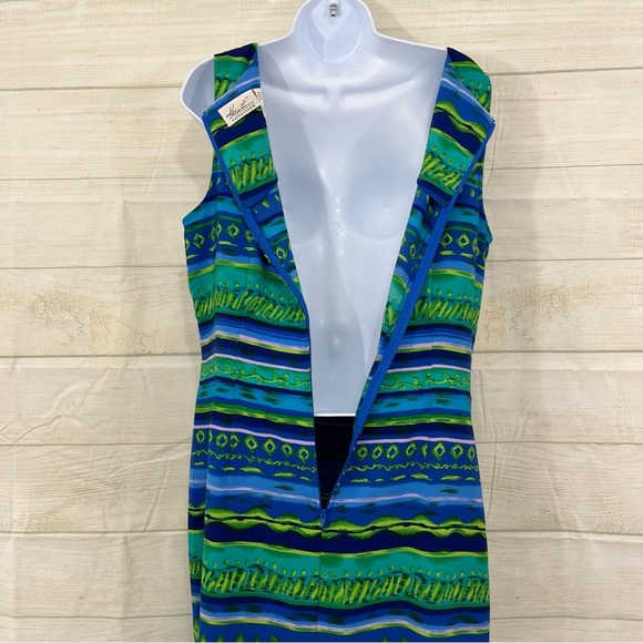 Kathie Lee Blue Green Print Sleeveless Maxi Skirt - Picture 4 of 8